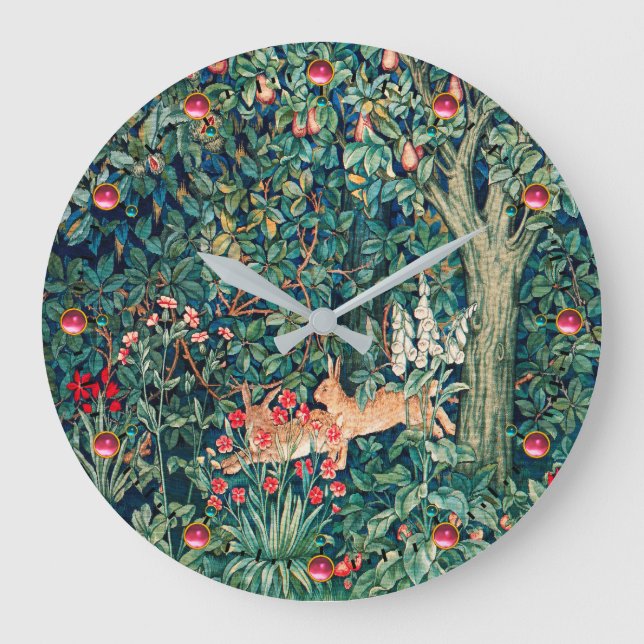 Grande Horloge Ronde VERDURE, Hares FORESTIERS, Hares Floral vert (Recto)