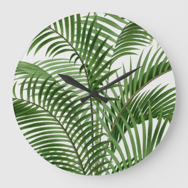 Grande Horloge Ronde Verdure tropicale Aquarelle Palm Tree Feuilles (Recto)