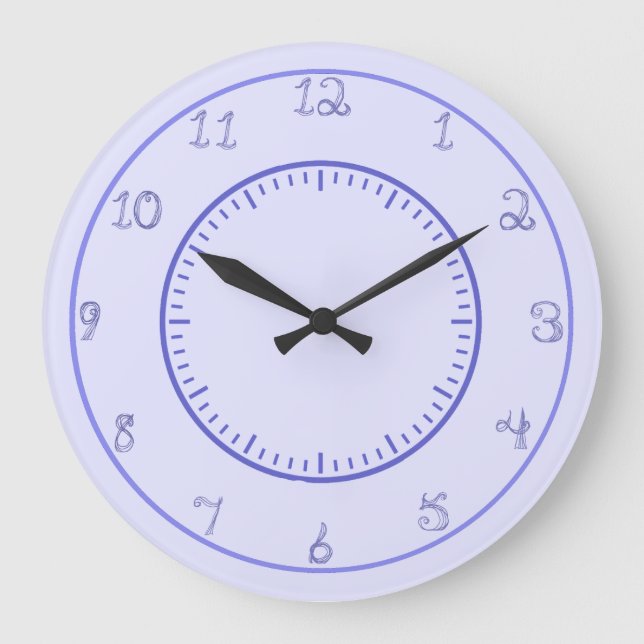 Grande Horloge Ronde Veri Peri Periwinkle Blue Fabric Font Numéros (Recto)