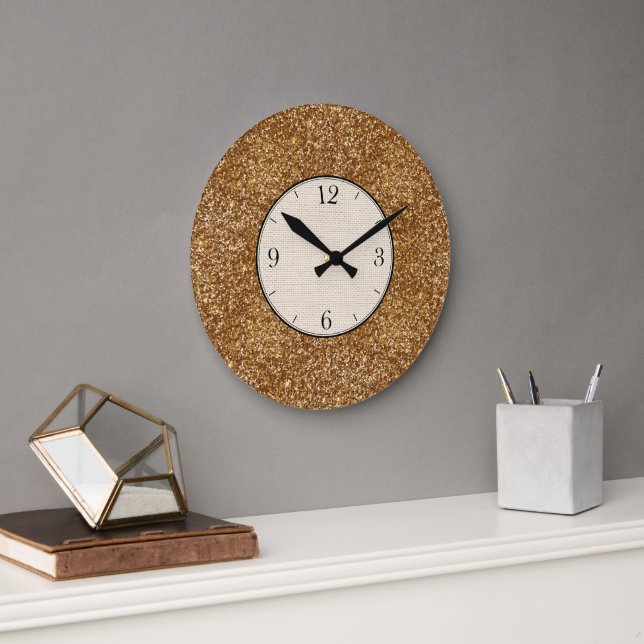 Grande Horloge Ronde Vernis d'or et texturés (Bureau)