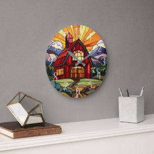 Grande Horloge Ronde Verre imbriqué de ferme Country