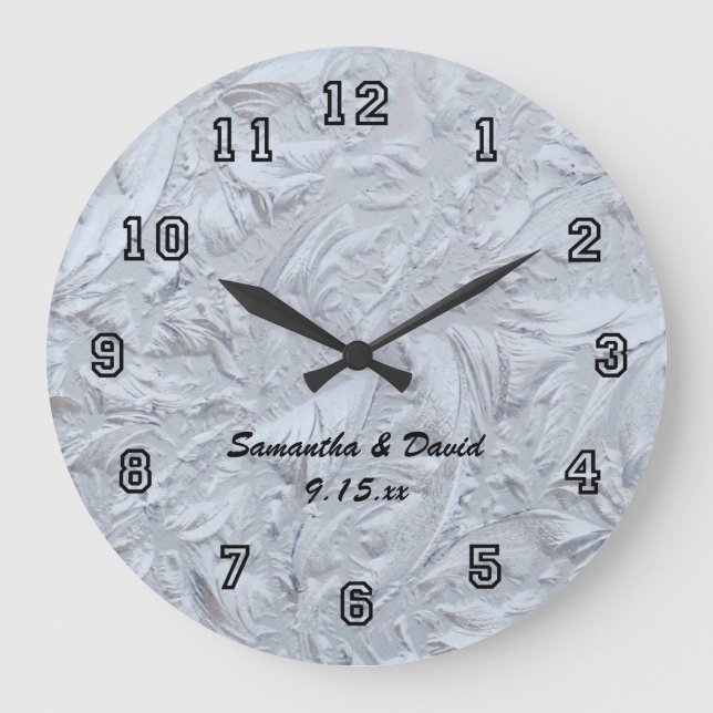 Grande Horloge Ronde Verre texturé Mariage personnalisé (Recto)