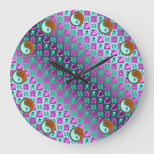 Grande Horloge Ronde Verseau & Coq de Bois