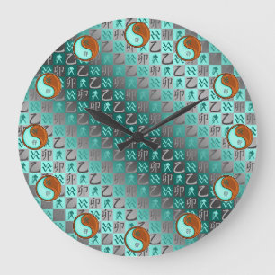 Grande Horloge Ronde Verseau & Lapin de Bois
