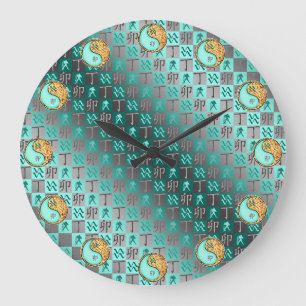 Grande Horloge Ronde Verseau & Lapin de Feu