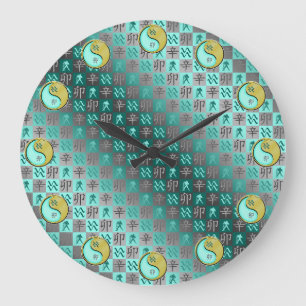 Grande Horloge Ronde Verseau & Lapin Métal