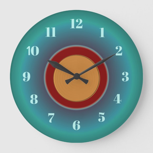 Grande Horloge Ronde Vert bleu atmosphérique avec Centre Or rouge (Recto)