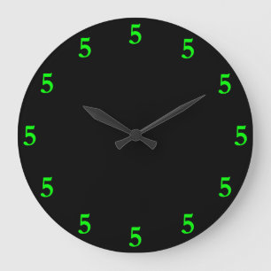 Grande Horloge Ronde Vert Citron Five o'Clock Somewhere sur Noir