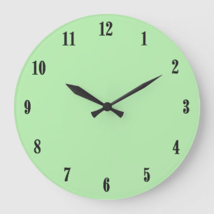 Grande Horloge Ronde Vert menthe uni avec chiffres noirs