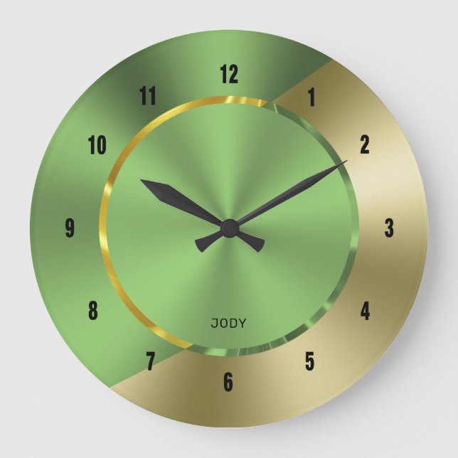 Grande Horloge Ronde Vert & Or Moderne Métallurgique Design géométrique (Recto)