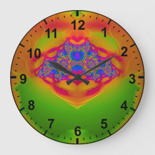 Grande Horloge Ronde Vert orange rose bleu fractal ~