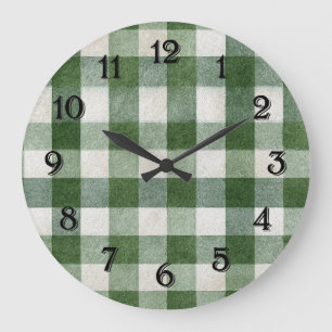 Grande Horloge Ronde Vert pays chaud crème carreaux rayures
