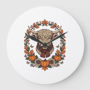 Grande Horloge Ronde Veste d'automne de gravure vintage de citrouille d