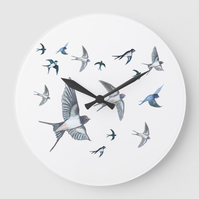 Grande Horloge Ronde Vestige d'oiseaux avageurs volants (Recto)