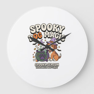 Grande Horloge Ronde Vibes de magie de chien d'Halloween