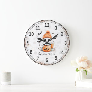 Grande Horloge Ronde Vibes Éffrayantes d'épices citrouilles personnalis