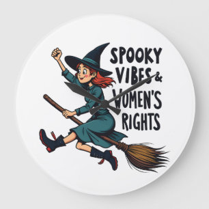 Grande Horloge Ronde Vibes éffrayantes sorcière d'Halloween droite femm