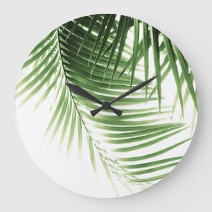Grande Horloge Ronde Vibes vertes Feuilles de Palm #9