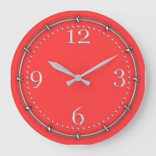 Grande Horloge Ronde Vibrant Coral Color Decor on a