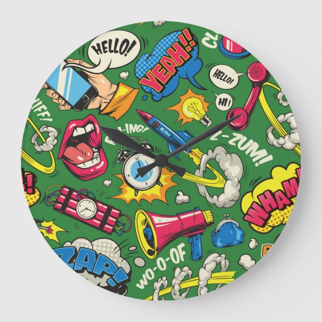 Grande Horloge Ronde Vibrant Urban Retro Pop Art (Recto)