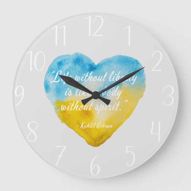 Grande Horloge Ronde Vie Sans Liberté Citation Ukraine Coeur (Recto)