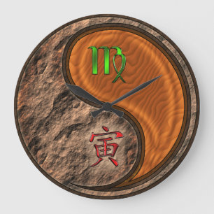 Grande Horloge Ronde Vierge & Tigre de Bois