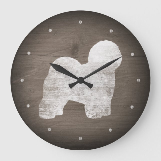Grande Horloge Ronde Vieux anglais Sheepdog Silhouette Style rustique (Recto)