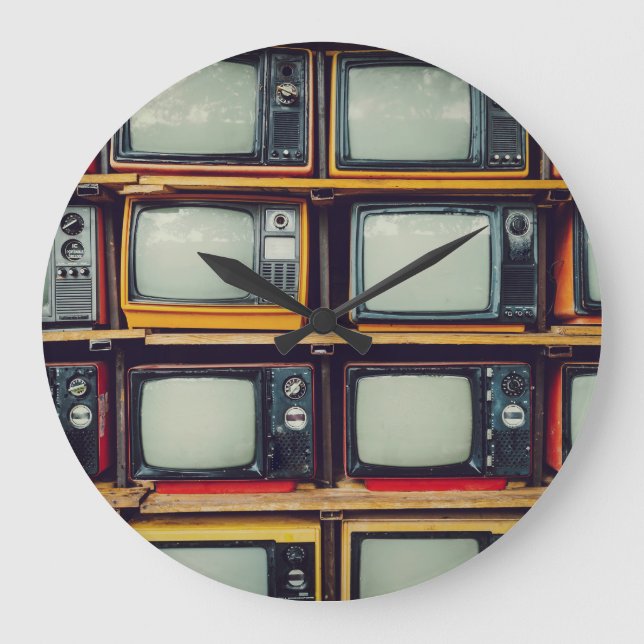 Grande Horloge Ronde Vieux écran noir de télévision rétro (Recto)