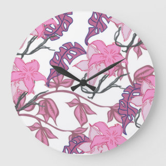 Grande Horloge Ronde vignes fleurs pourpre