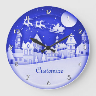 Grande Horloge Ronde Village d'hiver de Père Noël personnalisé