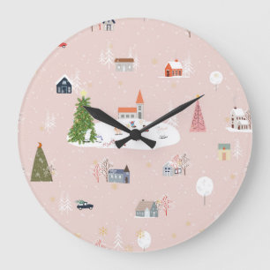 Grande Horloge Ronde Ville de Noël : Paysage Vintage mignon