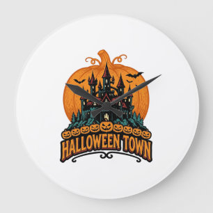 Grande Horloge Ronde Ville d'Halloween Château Hanté Vintage Citrouille