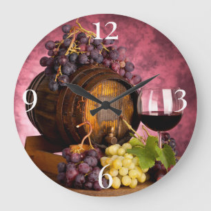 Grande Horloge Ronde Vin et raisins encore en vie 