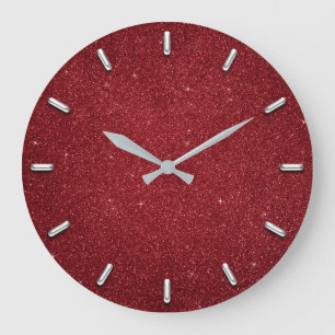 Grande Horloge Ronde Vin métallique rouge rouge de gris argenté de