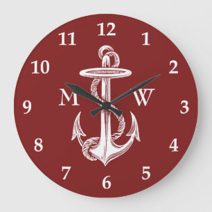 Grande Horloge Ronde Vin rouge blanc vintage de corde d'Ancre nautique