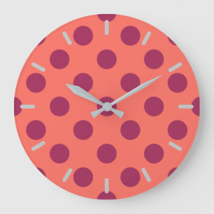 Grande Horloge Ronde Vin rouge et corail vivant pois