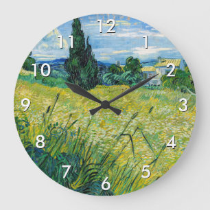 Grande Horloge Ronde Vincent van Gogh - Champ de blé vert avec cyprès