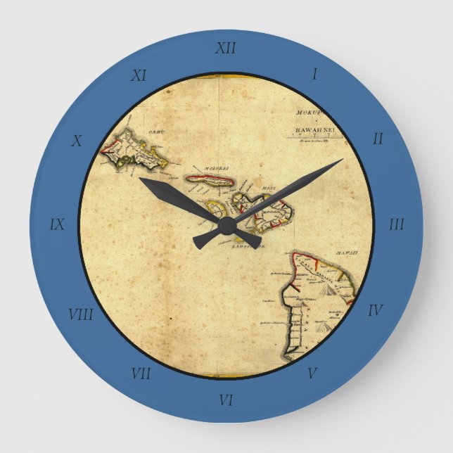 Grande Horloge Ronde Vintage 1837 Hawaii Map - Hawaiian (Recto)