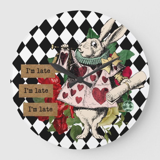 Grande Horloge Ronde Vintage Alice au pays des merveilles (Recto)