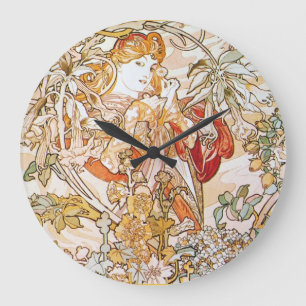 Grande Horloge Ronde Vintage alphonse mucha déesse