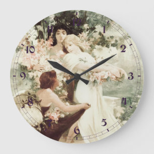 Grande Horloge Ronde Vintage Alphonse Mucha Esprit du printemps