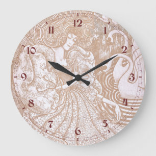 Grande Horloge Ronde Vintage Art Nouveau Crème Floral Femme & Swans