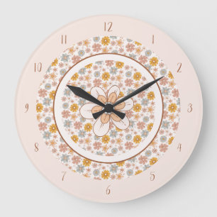 Grande Horloge Ronde Vintage Boho Floral Nursery Hello Baby Custom