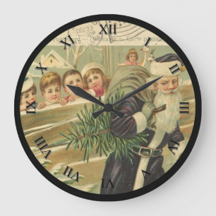 Grande Horloge Ronde Vintage Christmas Santa Clock