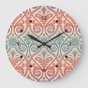 Grande Horloge Ronde Vintage Damask Wallpaper - bleu violet rouge