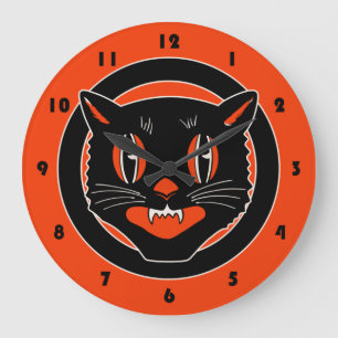 Grande Horloge Ronde Vintage Design Bllack Cat Halloween Clock