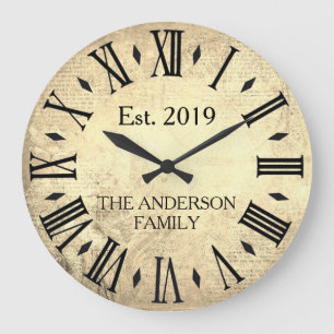 Grande Horloge Ronde Vintage Elegant Family Name Roman Numeral Rustic