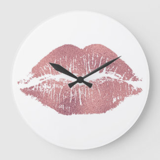 Grande Horloge Ronde Vintage empreinte de lèvre rose, or rose.