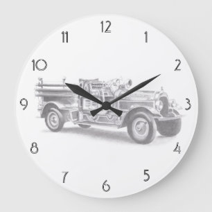 Grande Horloge Ronde vintage firetruck pencil sketch fireman drawing m