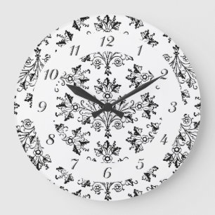 Grande Horloge Ronde Vintage Floral Damask Pattern With Numbers Clock